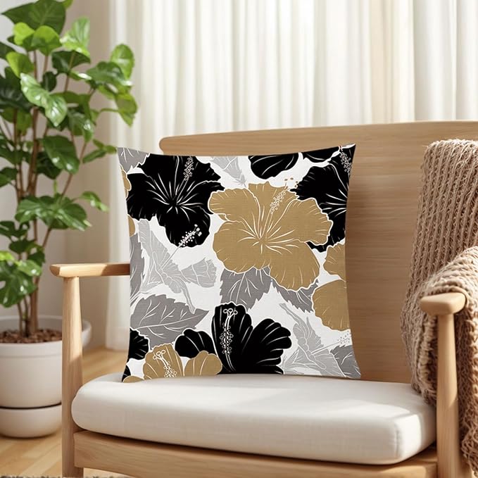 Brown Black Pillow Covers 16x16 Set of 6, Daisy Flower Throw Pillow Cover Case Rustic Square Cushion Cover for Sofa Bedroom Living Room Farmhouse Home Decor