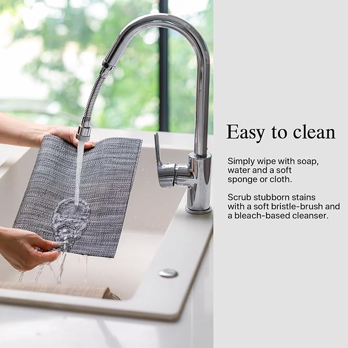 Placemats Set of 8 - Easy Clean Woven Vinyl Placemats for Dining Table, Indoor/Outdoor Place Mats, Washable PVC Table Mats（Dark Gray）