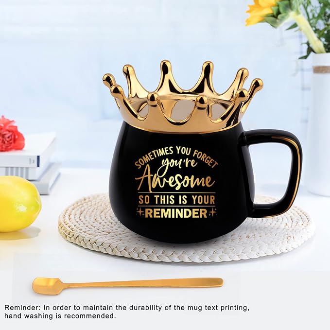 Thank You Gifts for Women-Sometimes You Forget Your Awesome-Funny Crown Coffee Mugs with Card for Graduation, Thank You Employee Appreciation Gifts for Boss Coworker Teacher(Black)