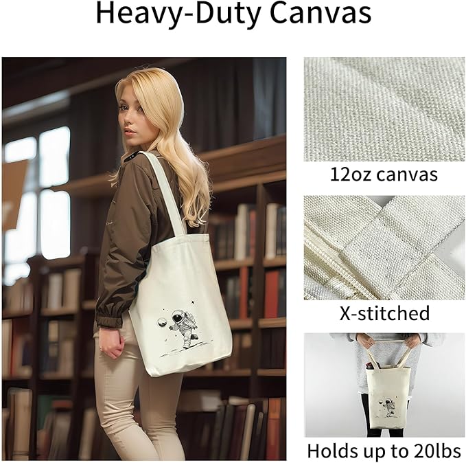 Tote Bag for Women, Reusable Zippered Canvas Bag with Handles Pocket Thick Canvas, for Grocery Shopping Beach Gift