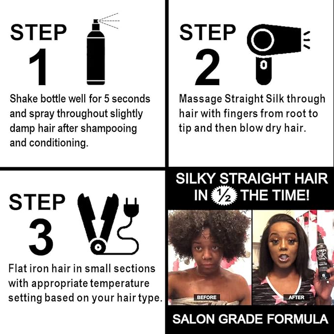 Straight Silk Spray with Moroccan Argan Oil | Hair Straightening Protector & Detangler | Alcohol-Free | Heat Protectant up to 450°F | Flat-Iron | Blow-Dry | Unscented | Hair Spray | MADE IN USA (6oz)