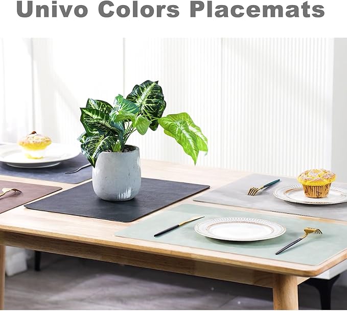UnivoColors Washed Cowhide Pattern Faux Leather Big Size Placemats Set of 8, Waterproof Easy to Clean Anti-Slip PU Table Mats for Party Decoration19.7″×13.6″,Light Green Retro Cowhide Pattern