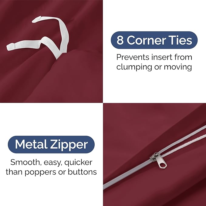 Duvet Cover Full Size Set - Extra Soft Full Size Duvet Cover 80 x 90 with 2 Pillow Shams - Hotel Luxury Easy Care and Fade Free with Zipper Closures & Ties - Comfy Breathable Bedding Set (Burgundy)