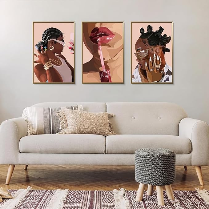ANVOTIG African American Black Woman Posters Wall Art Set of 3 Fashion Black Girl Wall Decor Pictures Hip Hop Sunglasses Jewelry Posters Prints Paintings for Home Living Room Bedroom16x24 In Unframed