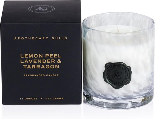 Zodax Apothecary Guild Scented Opal Glass Jar Candle in Gift Box- 11 oz - Lemon Peel, Lavender & Tarragon