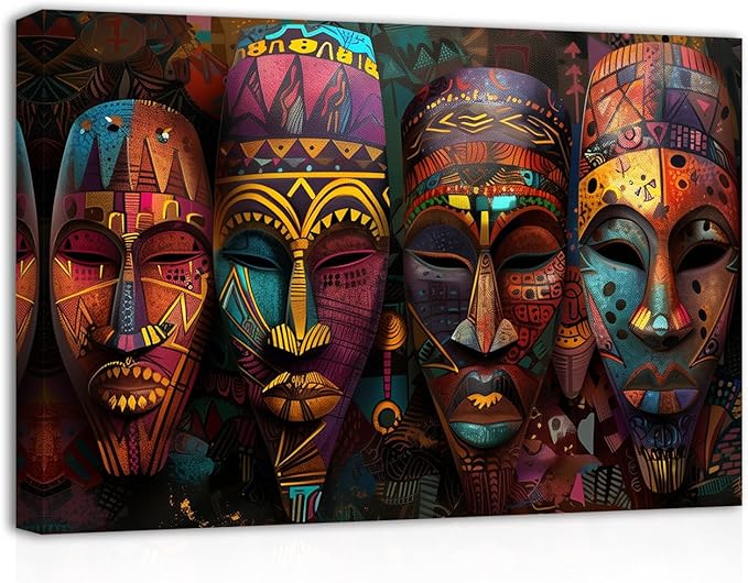 SWQYLB African Mask Wall Art Vintage Traditional Tribal Ethnic Mask Pictures Prints Abstract Africa Culture Artwork African Art Wall Decor Framed (20.00" x 30.00")
