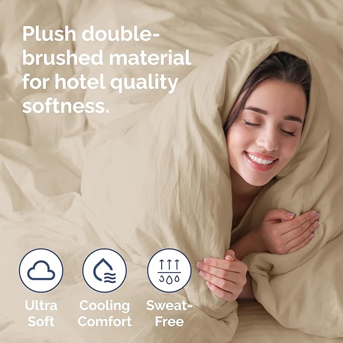 Duvet Cover King Size Set - Extra Soft King Size Duvet Cover 104 x 90 with 2 Pillow Shams - Hotel Luxury, Easy Care and Fade Free with Zipper Closures & Ties - Comfy, Breathable Bedding Set (Cream)