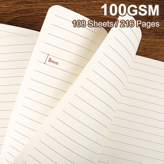 Lined Journal Notebook for Work College Ruled Note Book 5.79"x8.27" A5 PU Leather Daily Journaling 216 Pages for Women Men Writing Home School Supplies Business (A5 Lined 216pages, 10-Brown)