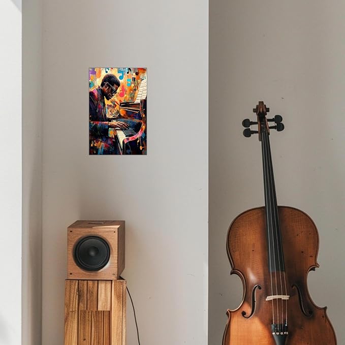 SWQYLB Black Music Wall Art Abstract Jazz Wall Decor African American Painting Canvas Musical Instruments Pictures Classroom Music Men Room Decor Framed (Orange, (20.00" x 30.00"))