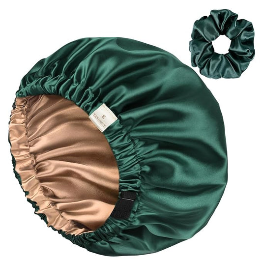 YANIBEST Adjustable Silk Bonnet Double Layer Satin Bonnet Hair Bonnet for Sleeping Bonnets for Women Hats Curly Natural Hair, Green