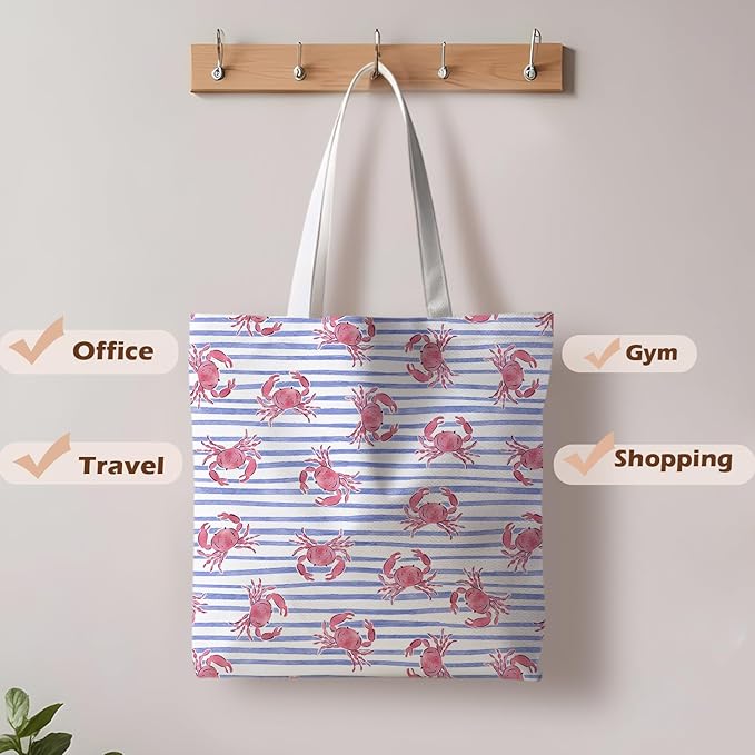 Beach Crab Tote Bag, Summer CrabsTote Bag for Women, Summer Crab Reusable Grocery Bags Shopping Bags