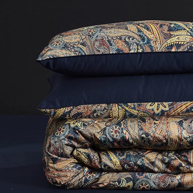 Cupocupa Duvet Cover King Size Set Boho Floral Pattern King Duvet Cover Set for King Size Bed Vintage Soft Bedding Leaf Print Paisley Duvet Cover with Pillowcases