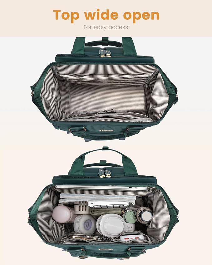 LOVEVOOK Laptop Backpack for Women, Teacher Nurse Work Backpack Purse, Water Resistant Travel Backpack with Separate Laptop Compartment, College Back pack, 15.6 Inch - Dark Green