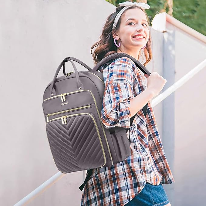 LOVEVOOK Womens Backpack,15.6 Inch Laptop Backpack for Work Travel, Large Capacity Work Backpack for Teacher Nurse, Computer Bag with USB Charging Port.Grey Purple.