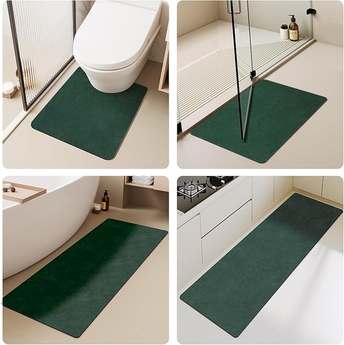 Bathroom Mat Quick Dry, Bathroom Rugs Non Slip Washable Thin Absorbent Bath Mat Fits Under Door Bathroom Floor Mat Perfect for Bath, Shower, or Sink 36"x48" Dark Green