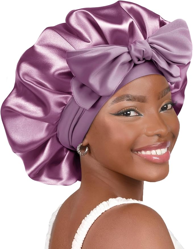 YANIBEST Silk Bonnet for Sleeping Women Satin Bonnet Double Layer Satin Lined Hair Bonnet with Tie Band Curly Hair