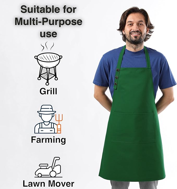 TOSHE Kitchen Apron Waterdrop Resistant Cotton Apron with adjustable Aprons for Women with Pockets 12 Color option Cooking Green Apron (Green)