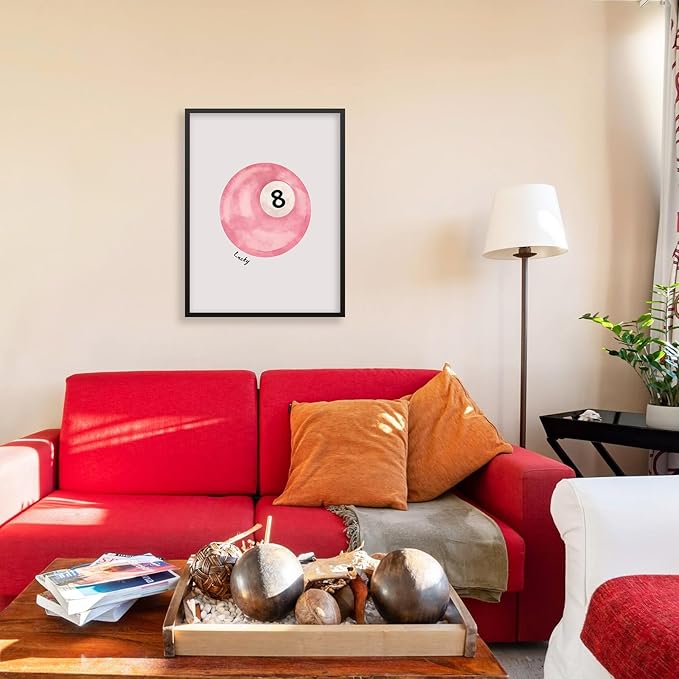 Pink 8 Ball Wall Art Vintage Trendy Preppy Pool Ball Posters Minimalist Retro Light Pink Canvas Prints 08x10 inch Black Framed Lucky Number Painting for Girly Bedroom Dorm Wall Decor