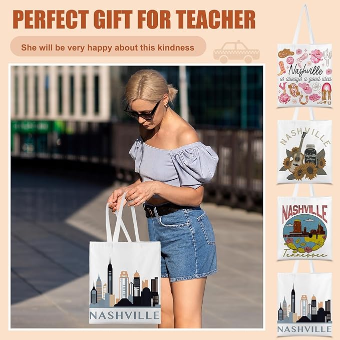 Paterr 4 Pcs City Souvenir Tote Bag-New York Chicago Seattle Los Angeles Boston San Francisco Paris Italy Las Vegas Nashville