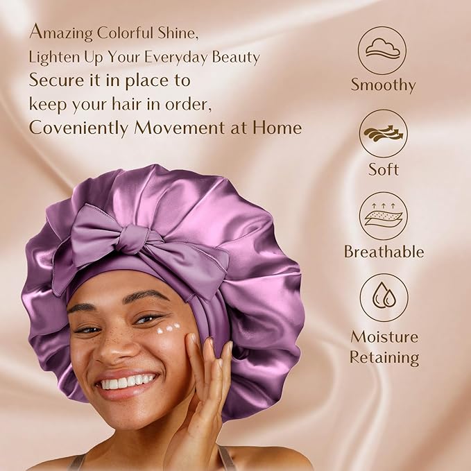 YANIBEST Silk Bonnet for Sleeping Women Satin Bonnet Double Layer Satin Lined Hair Bonnet with Tie Band Curly Hair