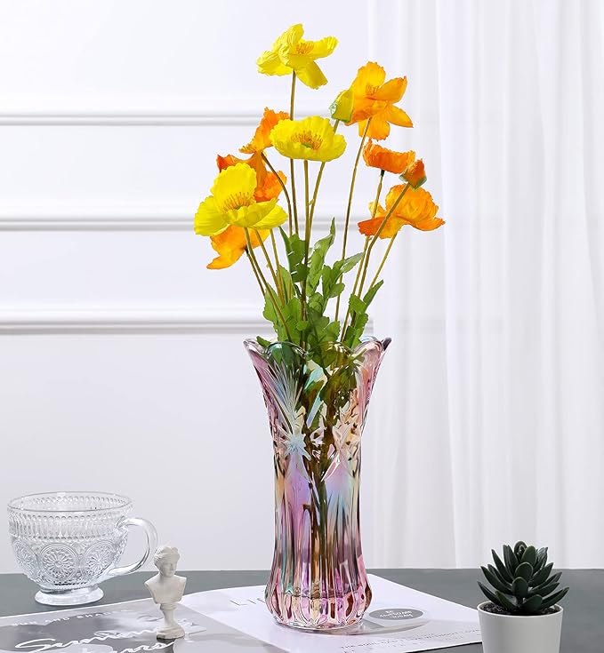 Glass Colorful Vase,Glass Flower Vase Decor for Home Dining Table Living Room,Office Wedding Holiday Party,Handmade Pattern