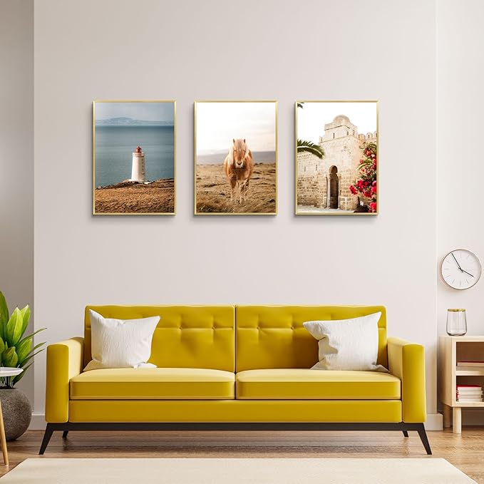 Golden State Art, A2 Aluminum Picture Frame, Gold Metal Thin Poster Frames for 16.5x23.4 inch Photo, Acrylic Front, Wall Hook for Horizontal or Vertical Display, 3 Pack