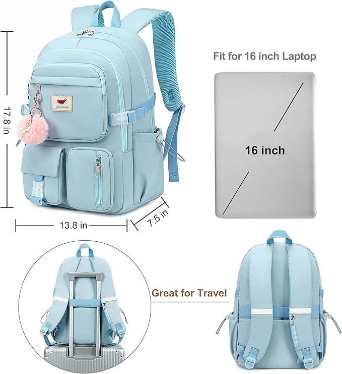 Laptop Backpack 15.6 Inch Kids Elementary Middle High School Bag College Backpacks Anti Theft Travel Back Pack Large Bookbags for Teens Girls Women Students (Blue)