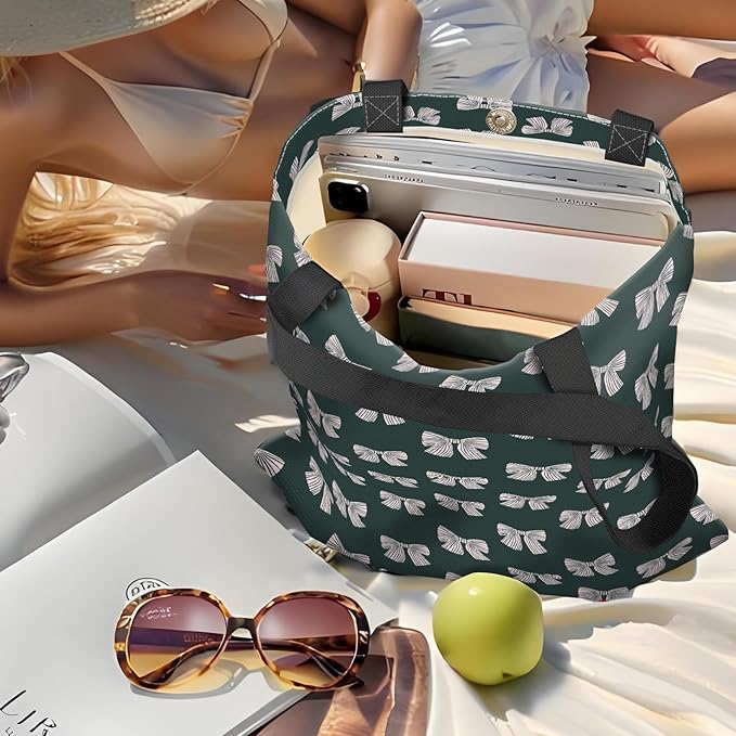 Canvas Tote Bag for Women，Cute Heavy-Duty Shoulder Bag with Zipper Pocket -Travel Tote for Grocery, Gym,Shopping