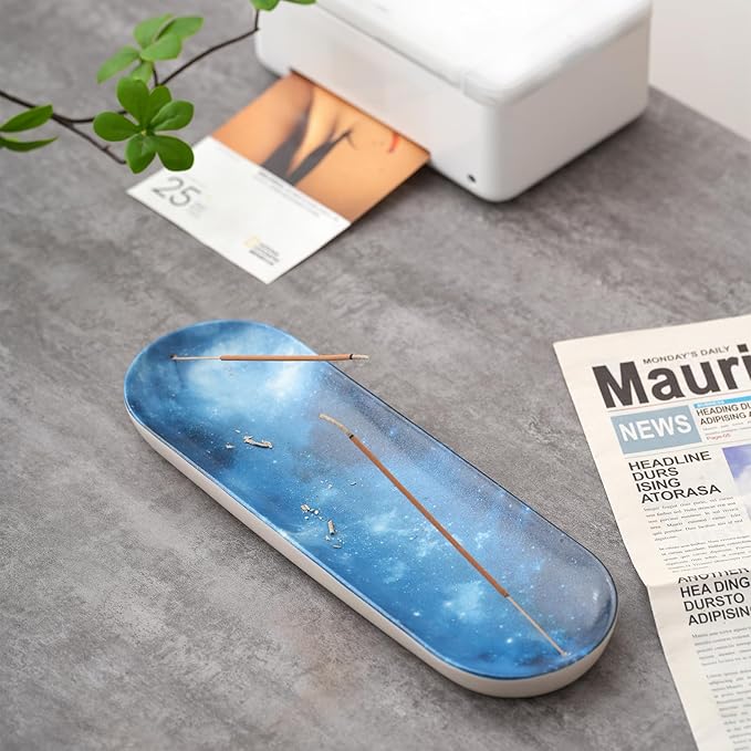 Incense Holder for Sticks, Ceramic Incense Burner with 60 Incense Sticks for Sage Palo Santo, Heat-Resistant Insence-Stick Holder for Backflow Incense Cones Meditation Yoga Spa Room Decor