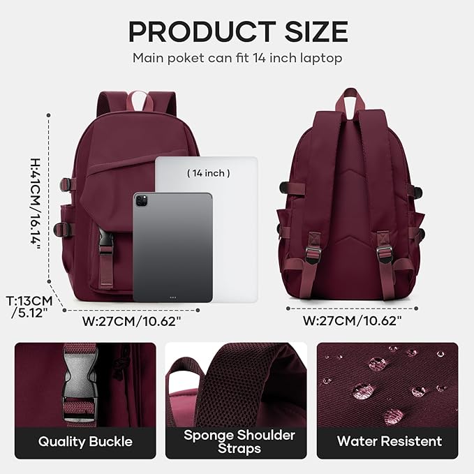 Lightweight School Bag Casual Daypack College Laptop Backpack for Men Women Water Resistant Travel Rucksack for Sports High School Middle Bookbag for girls(Red)