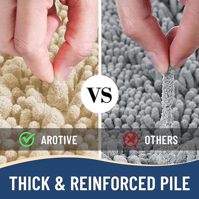 Arotive Luxury Chenille Bathroom Rug Mat, Extra Soft Thick Absorbent Shaggy Bath Rugs, Non-Slip Machine Wash Dry, Plush Bath Mats for Bathroom, Shower and Tub, 34x21, Cream Beige