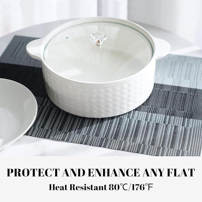 Placemats Set of 6 Vinyl/Plastic Woven Place Mats for Kitchen Table Indoor/Outdoor Washable Placemat Wipeable Dining Table Mats (Ombre Silver Grey Black,6)