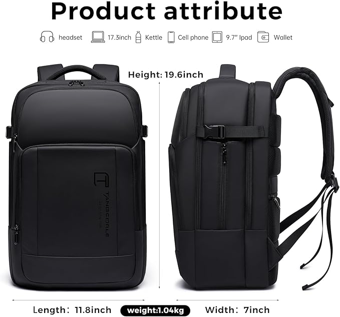 Travel Backpack for Men, 17.3 Inches Business Laptop Backpack Water-Resistant Carry on Airline Approved 18x14x8 Luggage Backpack with USB Charger Port
