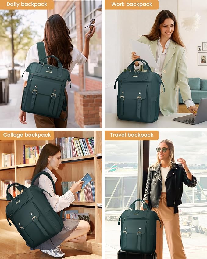 LOVEVOOK Laptop Backpack for Women Work Travel Backpack Purse, Nurse Bags Teacher Doctor Commuter Business Computer Bag, College Backpack Stylish Daypack, 17 Inch, Dark green-dark green
