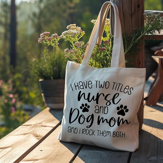 Dog Mom Canvas Tote Bags - Reusable Grocery Bags for Shopping, Funny Dog Lover Gifts for Women