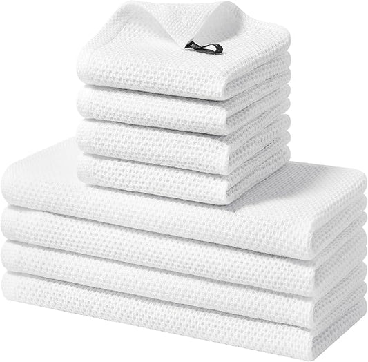 Homaxy 100% Cotton Kitchen Towels and Dishcloths Set, 12 x 12 Inches and 13 x 28 Inches, Set of 8 Bulk Kitchen Towels Set, Ultra Soft Absorbent Dish Cloths for Washing Dishes, White
