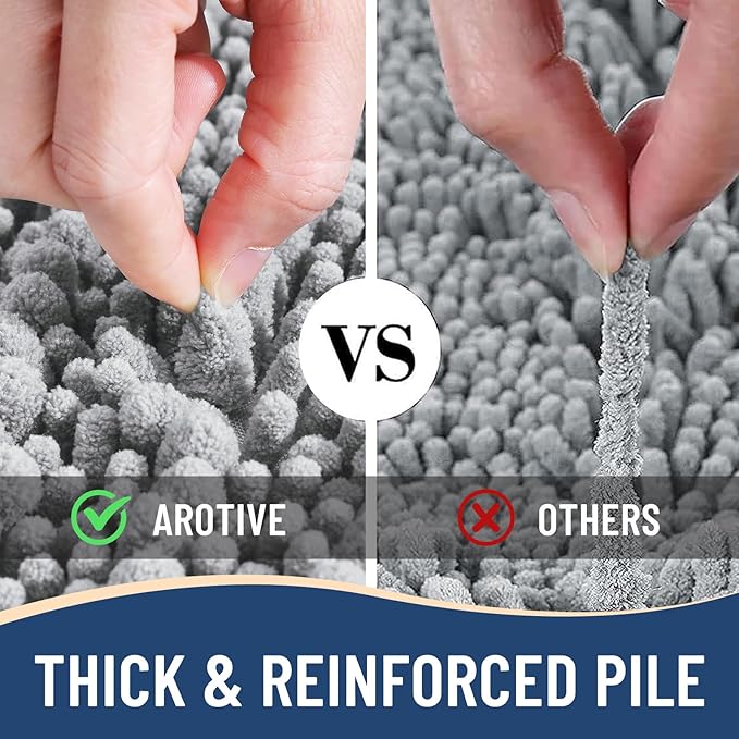 Arotive Luxury Chenille Bathroom Rug Mat, Extra Soft Thick Absorbent Shaggy Bath Rugs, Non-Slip Machine Wash Dry, Plush Bath Mats for Bathroom, Shower and Tub, 47x24, Light Grey