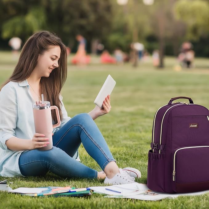 LOVEVOOK Laptop Backpack for Women with Pouch Pocket for Large Capacity Cup,15.6 Inch Laptop Computer Bag Travel Backpack Purse,Waterproof Work Business Backpack College Teacher Bags,Dark Purple