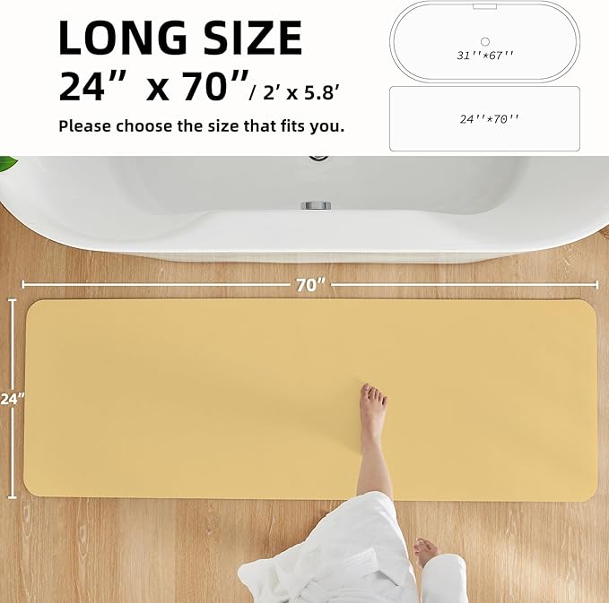 Bathroom Mat Quick Dry, Bathroom Rugs Non Slip Washable Thin Absorbent Bath Mat Fits Under Door Bathroom Floor Mat Perfect for Bath, Shower, or Sink 24"x70" Light Yellow