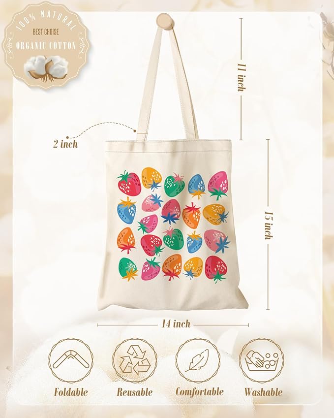 Aesthetic Canvas Tote Bag with Inner Pocket for Women, Cloth Cotton Totes Bag with Pattern for Shopping, Gym