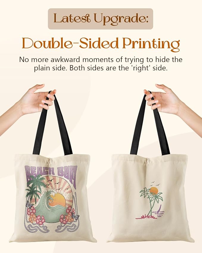 Aesthetic Tote Bag for Girls - with Magnetic Buckle and Zipper Inner Pocket for Women Lady Canvas Cotton Tote Bag