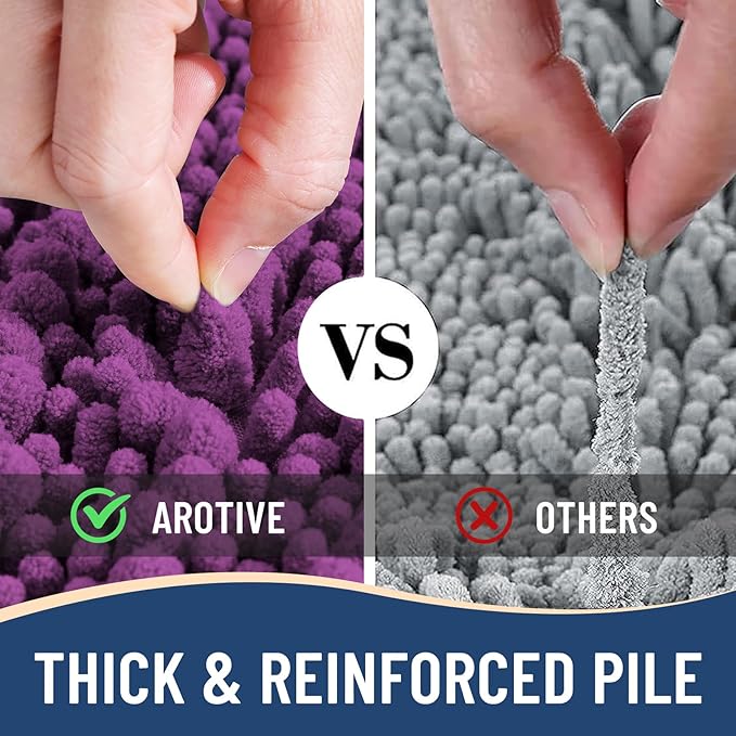 Arotive Luxury Chenille Bathroom Rug Mat, Extra Soft Thick Absorbent Shaggy Bath Rugs, Non-Slip Machine Wash Dry, Plush Bath Mats for Bathroom, Shower and Tub, 30x20, Purple