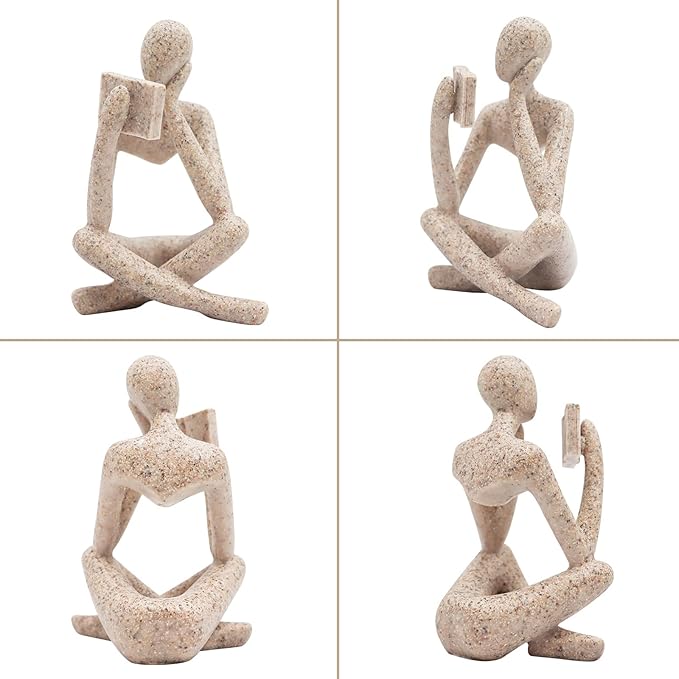 Gold Reading Women Statue, Thinker Sculptures, Abstract Art Ornament, Modern Aesthetic Figurine Decoration, Suitable for Home Living Room Bedroom Office Shelf Table Desk Bookshelf Decor