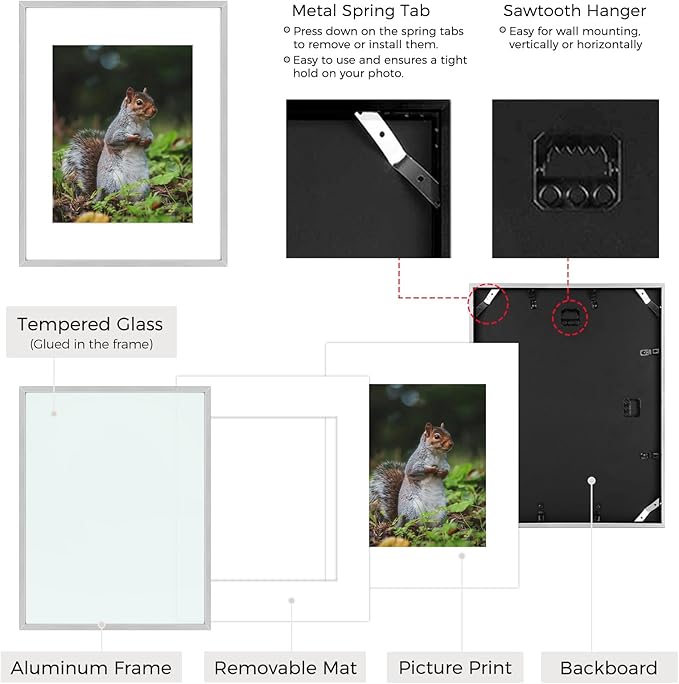 Golden State Art 11x14 Picture Frame 3 Pack - Aluminum Frames with 8x10 Removable Mats & Real Glass, Display 11x14 Posters or 8x10 Photos - Silver Gallery Wall Frames for Home Office Decor