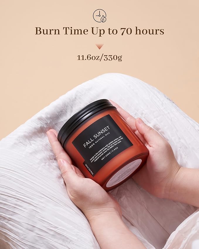 M&SENSE Baltic Amber Scented Candle, 11.6oz Clean Natural Soy Wax Non Toxic Up to 70 Hours Burn Time 2 Cotton Wick Housewarming Candle for Home Scented