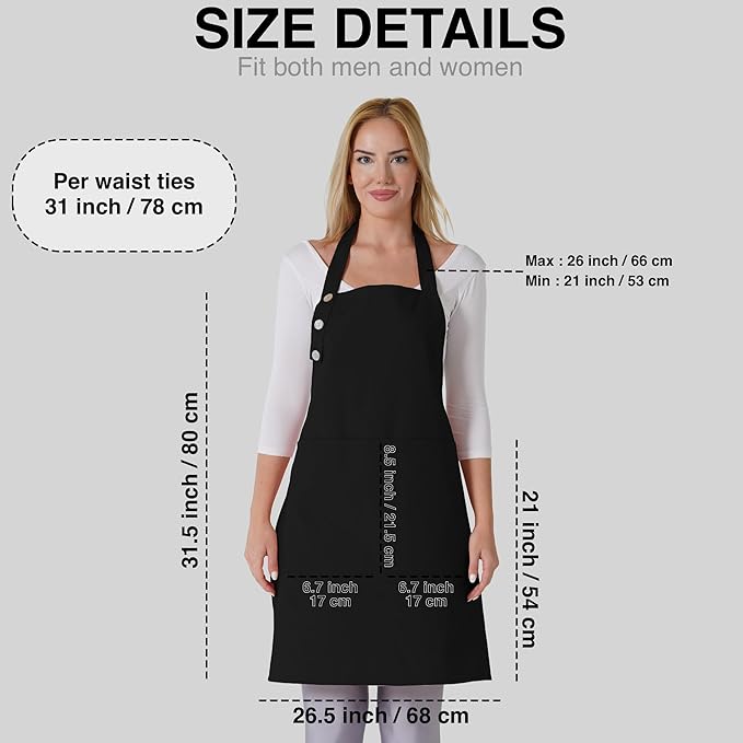 TOSHE Kitchen Apron Waterdrop Resistant Cotton Apron with adjustable Aprons for Women with Pockets Cooking Apron (2 Pack - Black)