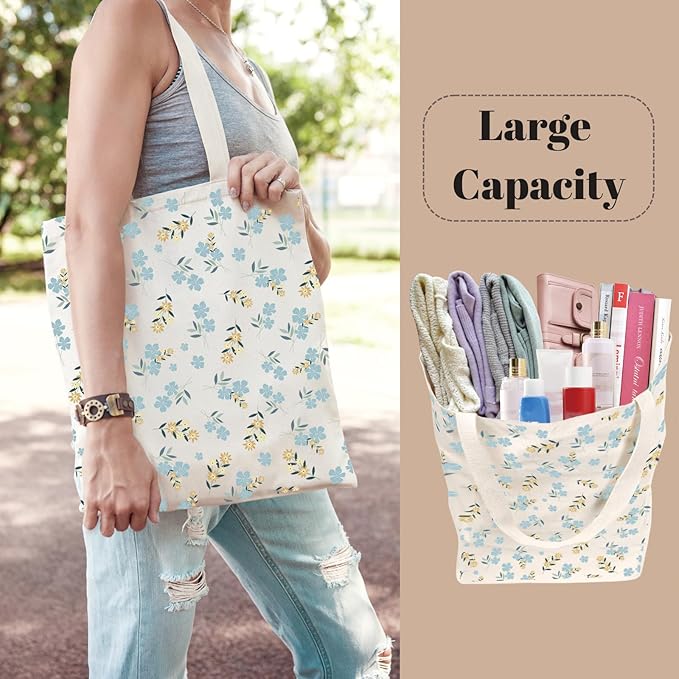 Tote Bag for Women, Canvas Tote Bag with Pockets,Canvas Shopping Bags,Reusable Grocery Bags