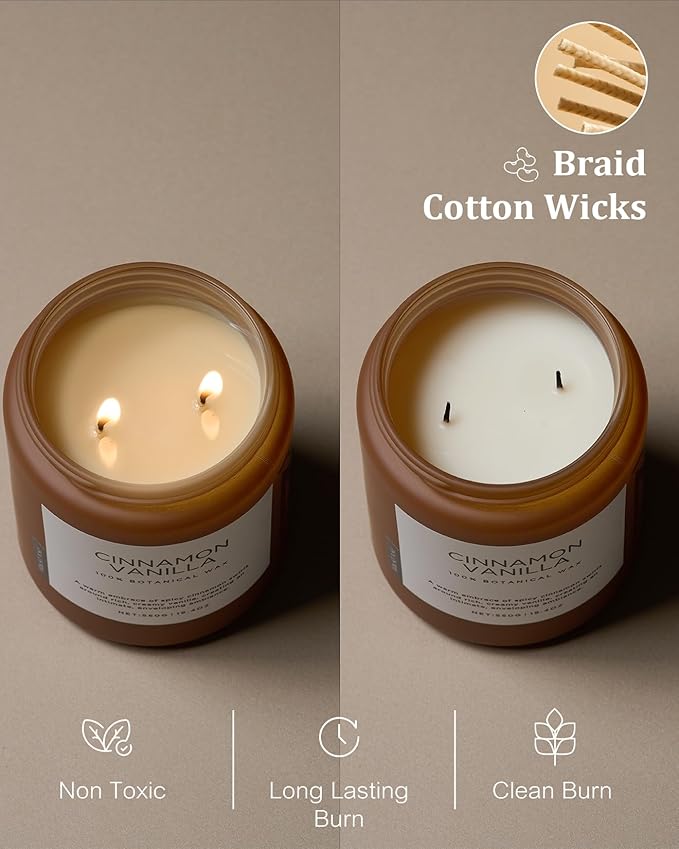 M&SENSE Cinnamon Vanilla Fall Scented Candles for Home, Natural Soy Wax 19.4oz 110 Hours Large Long Lasting Strong Scented Classic Christmas Holiday 2 Wicks Candle Gift Home Decor