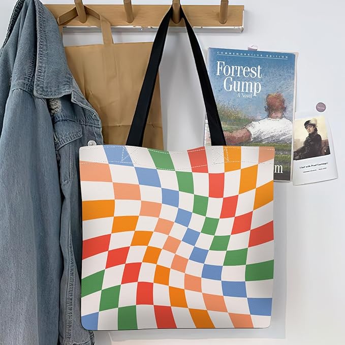 Canvas Tote Bag for Women，Cute Heavy-Duty Shoulder Bag with Zipper Pocket -Travel Tote for Grocery, Gym,Shopping