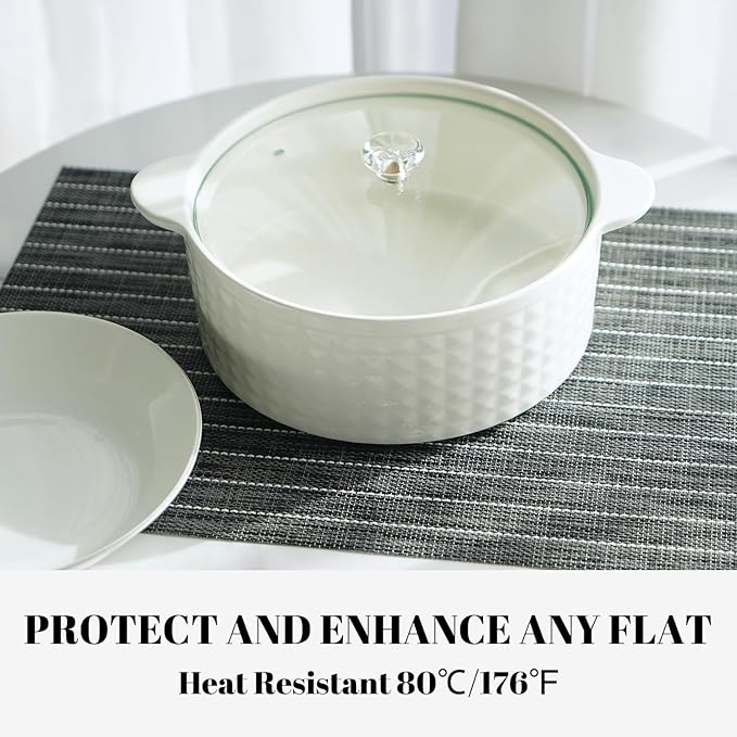 Placemats Set of 6 Vinyl/Plastic Woven Place Mats for Kitchen Table Indoor/Outdoor Washable Placemat Wipeable Dining Table Mats (Black Stripes,6)